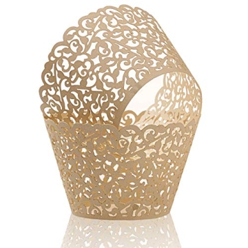KPOSIYA Pack of 120 Cupcake Wrappers Artistic Bake Cake Paper Cups Vine Designed Laser Cut Cupcake W...