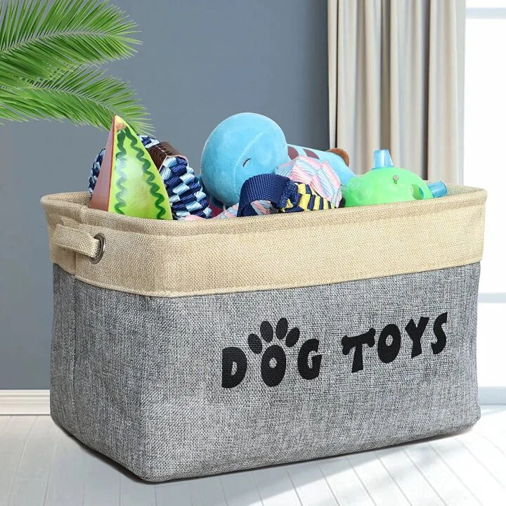 Stylish Gray Dog Toy Storage Basket by PET ARTIST