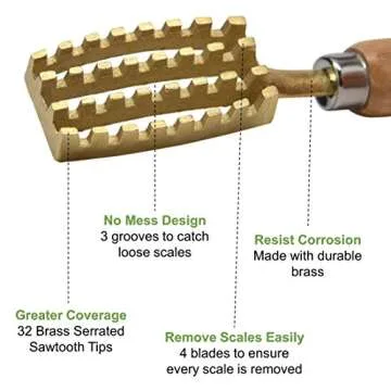 Kwizing [Made in Japan] Fish Scaler Brush with Brass Serrated Sawtooth and Ergonomic Wooden Handle - Easily Remove Fish Scales Without Fuss Or Mess - Handcrafted by Japanese Artisans