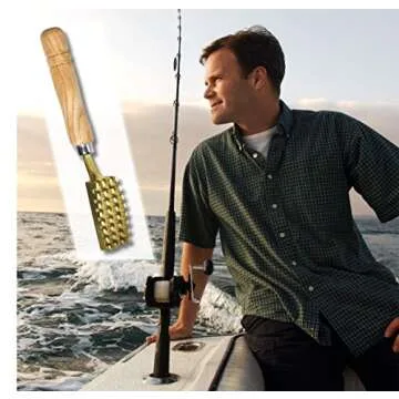 Kwizing [Made in Japan] Fish Scaler Brush with Brass Serrated Sawtooth and Ergonomic Wooden Handle - Easily Remove Fish Scales Without Fuss Or Mess - Handcrafted by Japanese Artisans