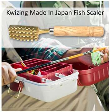 Kwizing [Made in Japan] Fish Scaler Brush with Brass Serrated Sawtooth and Ergonomic Wooden Handle - Easily Remove Fish Scales Without Fuss Or Mess - Handcrafted by Japanese Artisans