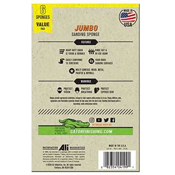 Gator Multi-Surface Sanding Sponge, 3" x 4" x 1", 80/120 Grit Medium/Fine, 6 Pack