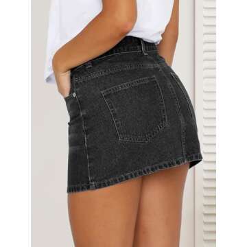 DEICAEVO Denim Skort Skirts Women Casual Mini Jean Skirt Stretch Low Waisted Jean Skirt for Women Zip Fly Denim Skirt Black S