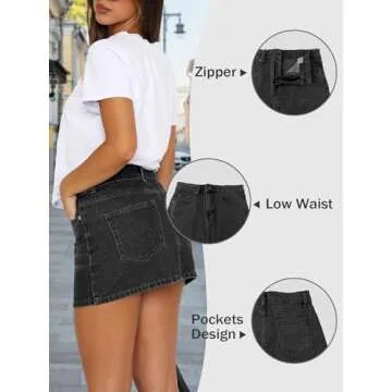 DEICAEVO Denim Skort Skirts Women Casual Mini Jean Skirt Stretch Low Waisted Jean Skirt for Women Zip Fly Denim Skirt Black S