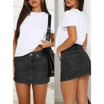 DEICAEVO Denim Skort Skirts Women Casual Mini Jean Skirt Stretch Low Waisted Jean Skirt for Women Zip Fly Denim Skirt Black S