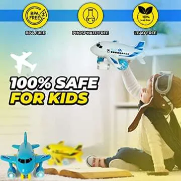 KIDSTHRILL Kids Airplane Toy for Boys & Girls. Set of Three Toy Airplanes with Flashing Lights, Music & Airplane Sound, Push and Go Toy Plane Gift Toys for Toddler Boys 2 3 4 5 6 7 Years Old & up