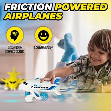 KIDSTHRILL Kids Airplane Toy for Boys & Girls. Set of Three Toy Airplanes with Flashing Lights, Music & Airplane Sound, Push and Go Toy Plane Gift Toys for Toddler Boys 2 3 4 5 6 7 Years Old & up