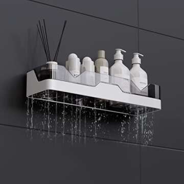 UIFER 2-Pack Adhesive Shower Caddy, Shower Shelves with Hooks, No Drilling Shower Racks for Inside Shower & Kitchen Storage