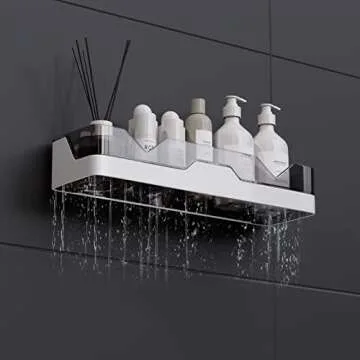 UIFER 2-Pack Adhesive Shower Caddy, Shower Shelves with Hooks, No Drilling Shower Racks for Inside Shower & Kitchen Storage