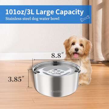 Kactoily 3L/101oz Large Capacity Dog Water Bowl Stainless Steel No Spill Dog Bowls Slow Drinking Dog Water Feeder Dispenser
