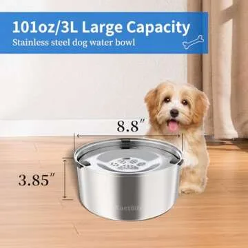 Kactoily 3L/101oz Large Capacity Dog Water Bowl Stainless Steel No Spill Dog Bowls Slow Drinking Dog Water Feeder Dispenser