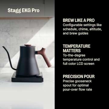 Fellow Stagg EKG Pro Electric Gooseneck Kettle - Pour-Over Coffee and Tea Pot, Stainless Steel, Quic...