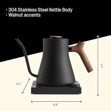 Fellow Stagg EKG Pro Electric Gooseneck Kettle - Pour-Over Coffee and Tea Pot, Stainless Steel, Quick Heating, Matte Black with Walnut Wood Handle, 0.9 Liter