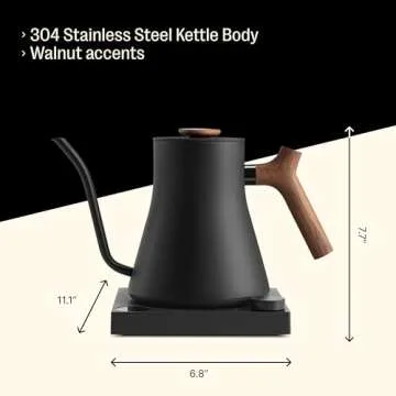 Fellow Stagg EKG Pro Electric Gooseneck Kettle - Pour-Over Coffee and Tea Pot, Stainless Steel, Quick Heating, Matte Black with Walnut Wood Handle, 0.9 Liter