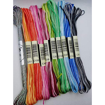 KCS 9 skeins 6-Strand Cross Stitch Variegated Cotton Embroidery Floss + 1 Skein Pearl Shiny Metallic...