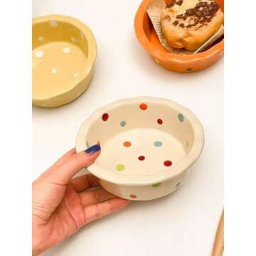 yaocoral 2 Pack 12 OZ Medium Ceramics Candy Bowl Polka Dot Candy Dish Cute Ceramic Bowls for Dessert,Snack,Fruit,Yogurt,Cereal,Ice Cream,Breakfast,Salad,Soup,Side Dishes,Kitchen Prep