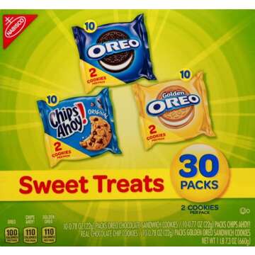Nabisco Sweet Treats Cookie Variety Pack OREO, OREO Golden & CHIPS AHOY!, 30 Snack Packs (2 Cookies Per Pack) (Pack of 2)
