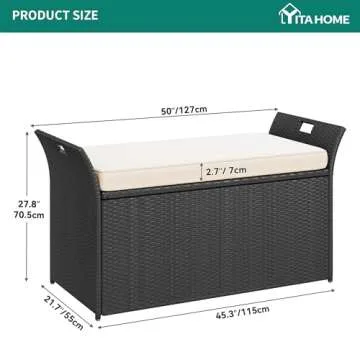 YITAHOME 90 Gallon Outdoor Wicker Storage Bench with Cushion