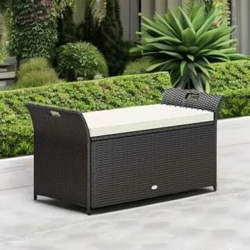 YITAHOME 90 Gallon Outdoor Wicker Storage Bench with Cushion