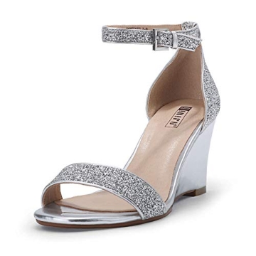 IDIFU Women's Classic Wedge Heels Sandals 3 Inch Ankle Strap Open Toe Evening Dress Wedding Shoes (5...