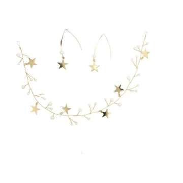BERYUAN Sequins Pearl Star Headband Earrings Set Gold Wedding Hair Accessories Tassel Star Pendant Jewelry for Her Gift for Women Girls (Gold)