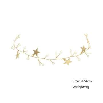 BERYUAN Sequins Pearl Star Headband Earrings Set Gold Wedding Hair Accessories Tassel Star Pendant Jewelry for Her Gift for Women Girls (Gold)