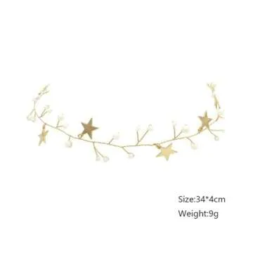 BERYUAN Sequins Pearl Star Headband Earrings Set Gold Wedding Hair Accessories Tassel Star Pendant Jewelry for Her Gift for Women Girls (Gold)
