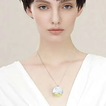 Lotus Fun S925 Sterling Silver Necklace Pendant Moonlight on the Sea Pendant with Link Chain length 17inches, Handmade Jewelry Gifts for Women (Silver)