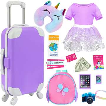 18" Doll Travel Accessory Set - 23 pcs Suitcase & More!