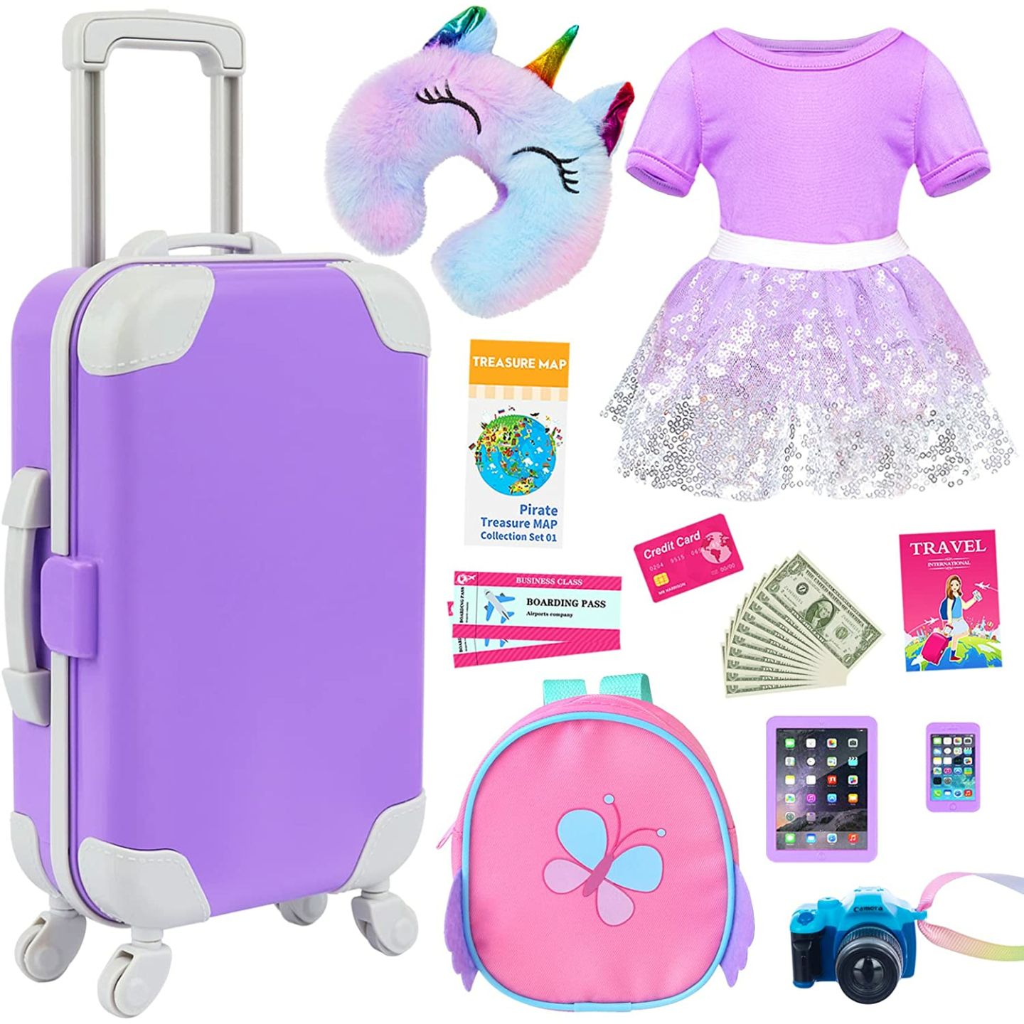 18" Doll Travel Accessory Set - 23 pcs Suitcase & More!