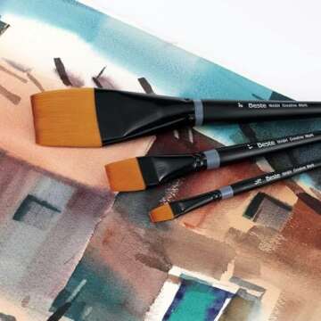 Creative Mark Beste Golden Taklon Wedge 10 Artist Brush, Professional Watercolor Brushes, Large Paint Brushes for Acrylic Painting, Short Handle, Sharp Edges, Hand-Tied and Shaped