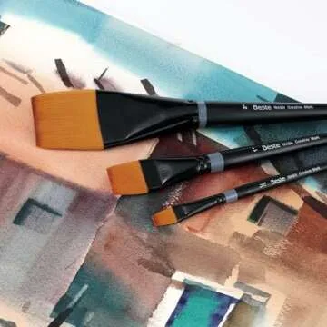 Creative Mark Beste Golden Taklon Wedge 10 Artist Brush, Professional Watercolor Brushes, Large Paint Brushes for Acrylic Painting, Short Handle, Sharp Edges, Hand-Tied and Shaped