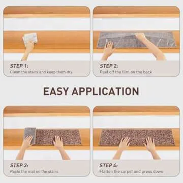 Stair Treads Non Slip, PATTENGO 4 Pack 8" X 30" Carpet Stair Treads for Wooden Steps Indoor, Stair Runners for Kids Elders and Pets, Self-Adhesive Washable Stair Rugs, Polyester TPR Backing