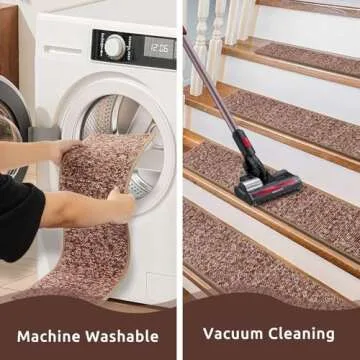 Stair Treads Non Slip, PATTENGO 4 Pack 8" X 30" Carpet Stair Treads for Wooden Steps Indoor, Stair Runners for Kids Elders and Pets, Self-Adhesive Washable Stair Rugs, Polyester TPR Backing