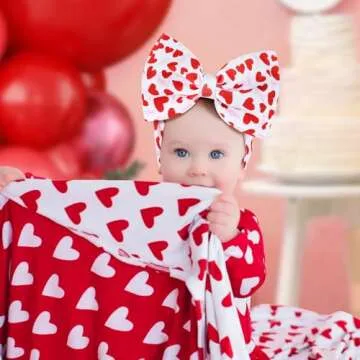 YanJie Red Valentines Wide Handmade Heart Headbands and Bows for Newborn Girls, Infants, Toddlers