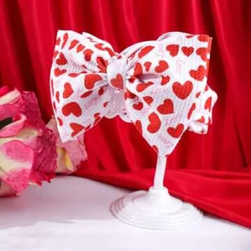 YanJie Red Valentines Wide Handmade Heart Headbands and Bows for Newborn Girls, Infants, Toddlers