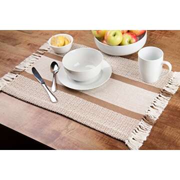 Placemats Set of 4, Woven Cloth Placemat Set, 14x19 in, Tan Boho Place Mats for Kitchen or Dining Table, Washable Cotton Table Mats