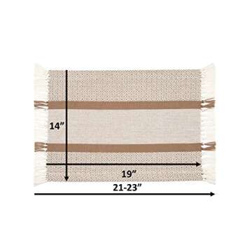 Placemats Set of 4, Woven Cloth Placemat Set, 14x19 in, Tan Boho Place Mats for Kitchen or Dining Table, Washable Cotton Table Mats