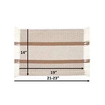 Placemats Set of 4, Woven Cloth Placemat Set, 14x19 in, Tan Boho Place Mats for Kitchen or Dining Table, Washable Cotton Table Mats