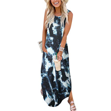 ANRABESS Women Casual Loose Sundress Sleeveless Split Maxi Long Beach Shirt Dress Travel Vacation 20...