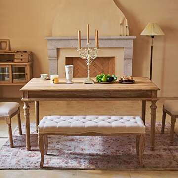 VONLUCE Vintage Dining Bench with Padded Seat & Rubberwood Legs, 44" Memory Foam Upholstered Entrywa...