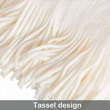 NTBAY Acrylic Knitted Throw Blanket, Lightweight and Soft Cozy Decorative Woven Blanket with Tassels for Travel, Couch, Bed, Sofa, 51x67 Inches, White Striped