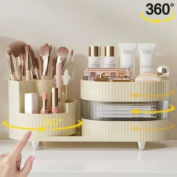 XING ZHONG Rotating Makeup Organizer for Vanity,3-Tier Makeup Countertop Organizer with Makeup Brush Holder,Large Capacity Cosmetic Storage Cases for Perfume Jewellry Lipstick,Bathroom Organizer
