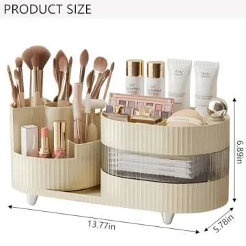 XING ZHONG Rotating Makeup Organizer for Vanity,3-Tier Makeup Countertop Organizer with Makeup Brush Holder,Large Capacity Cosmetic Storage Cases for Perfume Jewellry Lipstick,Bathroom Organizer