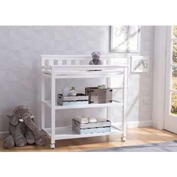 Delta Children Flat Top Changing Table with Wheels and Changing Pad - Greenguard Gold Certified, Bia...