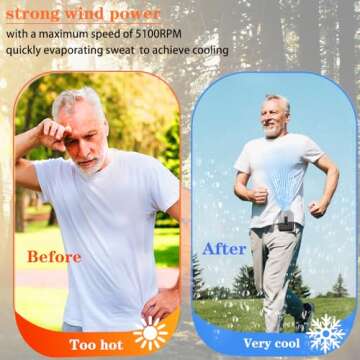 CAZOKASI 8000mAh Rechargeable Portable Waist Clip Fan - Super Powerful Wind, Long Endurance Cooling ...