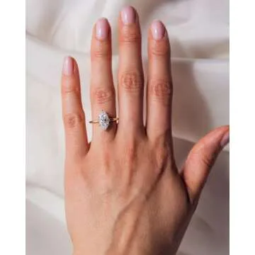 RURULUYA 2CT Elongated Marquise Cut Engagement Ring,Simulated Diamond Promise Ring,925 Sterling Silver 18K Yellow Gold Plated Ring(5#)