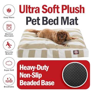 Majestic Pet Stripes Rectangle Medium Dog Bed Washable – Non Slip Comfy Pet Bed – Dog Crate Bed with Removable Washable Cover – Dog Kennel Bed for Sleeping, Polyester Fiber, Medium, Sand