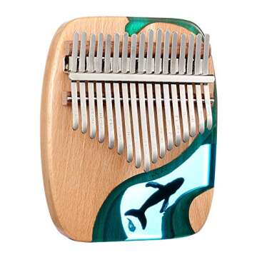 Hluru Resin Ocean Blue Kalimba | New 17 Key Whale Flat Board Thumb Piano No Screen Birthday Music Gi...