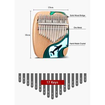 Hluru Ocean Blue Kalimba 17 Key Thumb Piano Gift